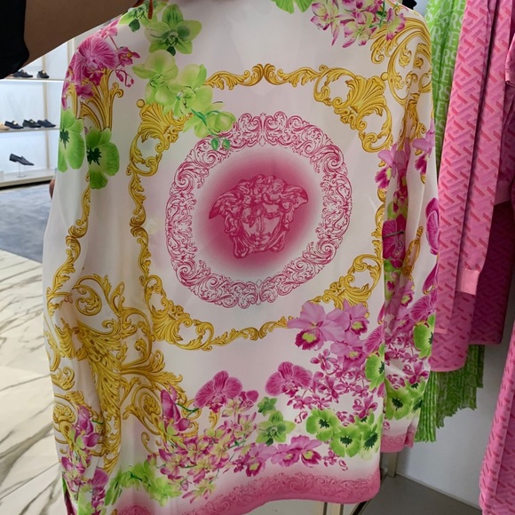 Versace Tops - Versace Orchid print button-down silk shirt